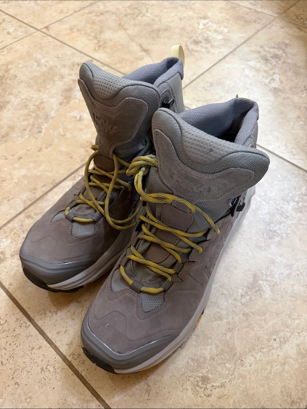 Hoka Gray Hiking Boots with Yellow Accents - Picture 2 of 3